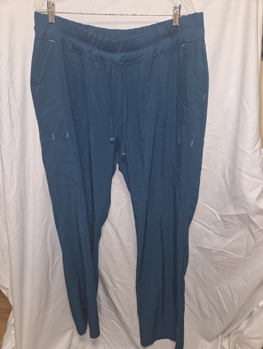 ScrubStar Women's Teal Scrub Pants XL Elastic & Drawstring Waist Cargo Pockets.
